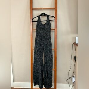 Leopard Print Halter Jumpsuit - Black